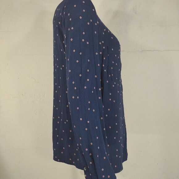 Boden dark blue navy floral print 100% Viscose button front shirt blouse size 12 - Picture 3 of 7